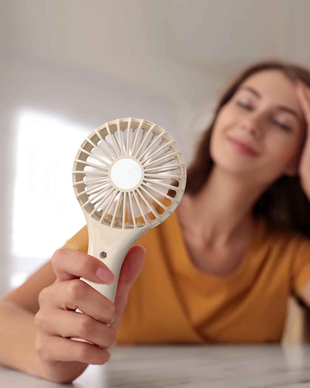 TriPole Mini Portable Fan Powerful Personal Handheld Fans, Battery Operated Rechargeable Fan Speed Adjustable Small Eyelash Fans for Stylish Kids Girls Women Indoor Outdoor Travelling, Beige