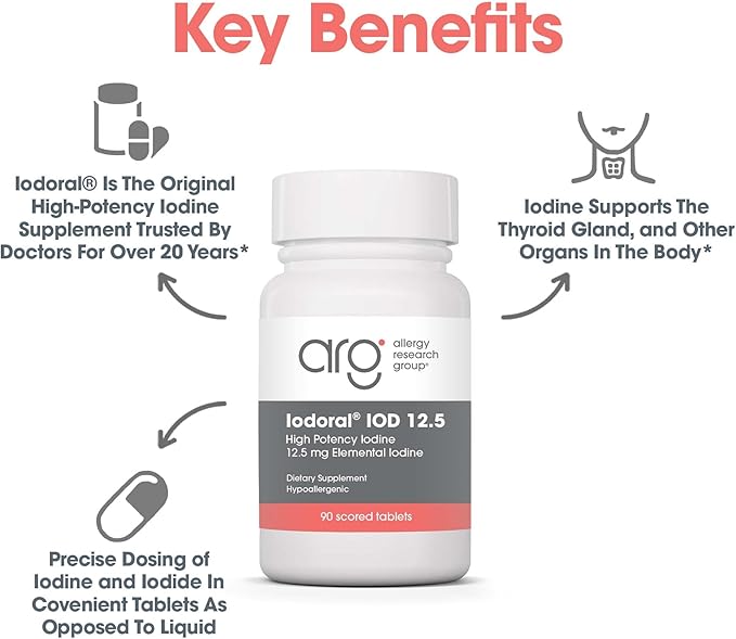 Optimox Iodoral 12.5mg Supplement – Iodine for Thyroid Support, Potassium Iodide Tablets, Lugol Solution, Daily Vitamins & Minerals - 90 Count
