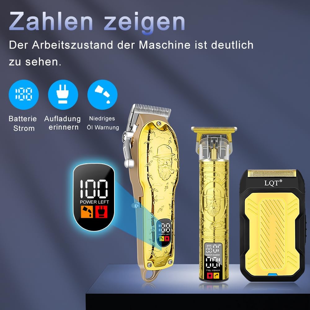 Professional Hair Clipper Set for Men Electric Shaver Razor Cordless Hair Cutting Barber Clippers Beard Trimmer Men’s Grooming Kit Gifts for him (Gold)