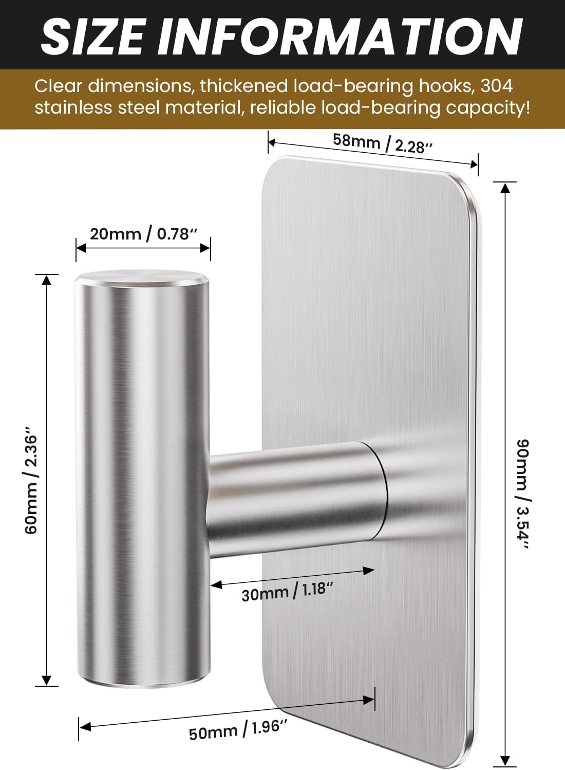 Heavy Duty Adhesive Hooks - 26lb Max, Sticky Wall Hooks Waterproof Stainless Steel for Hanging Towel, Coat, Robe, Towel Hooks Stick on Bathroom, Kitchen, Shower, Door (Silver, 4 Pack)