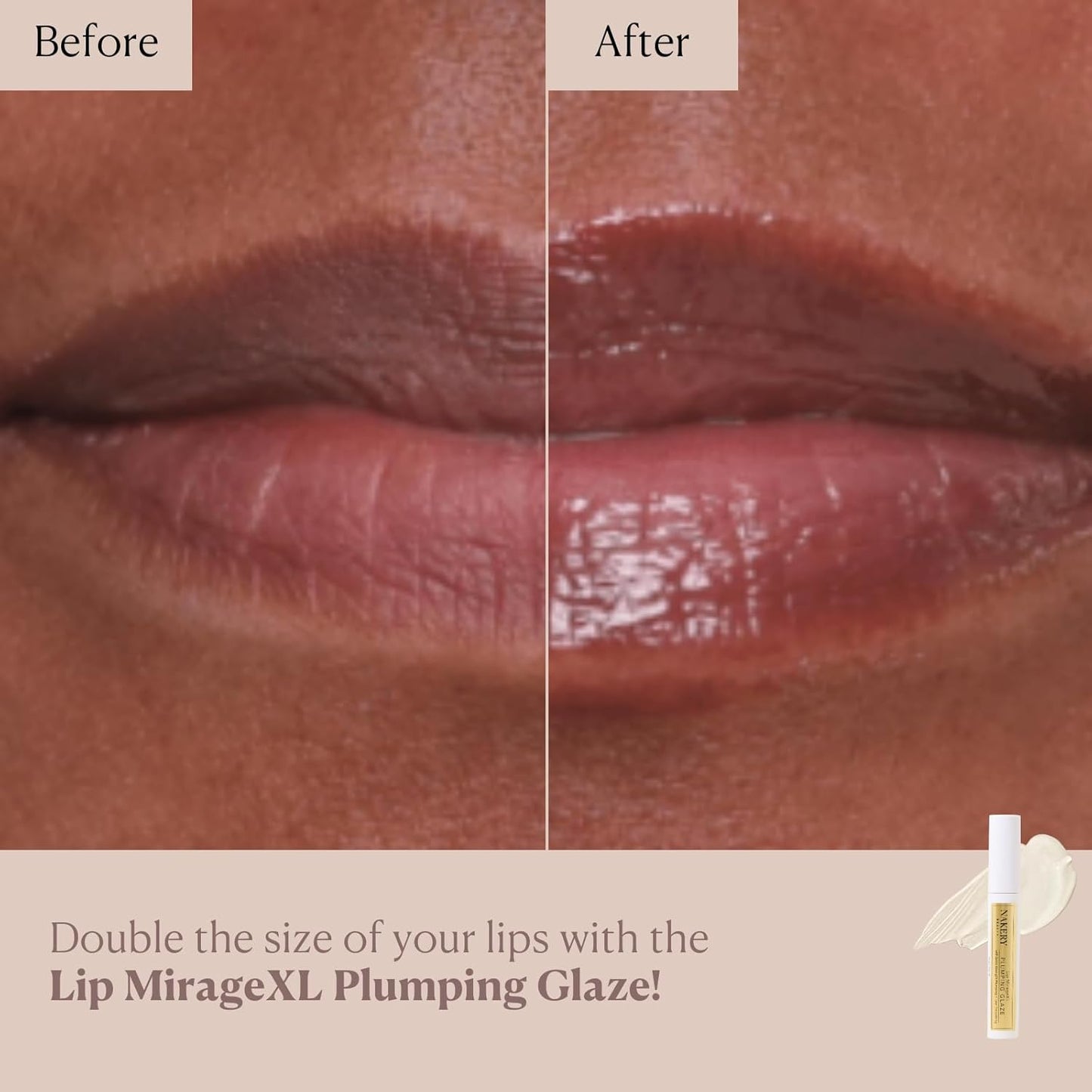 Nakery Lip MirageXL Plumping Glaze, Lip Plumper for Women with Peptides, Hydrating Gloss for Fuller Look, Cooling Effect, Smooths Texture, Softens Lines, Instant Volume, Made in USA