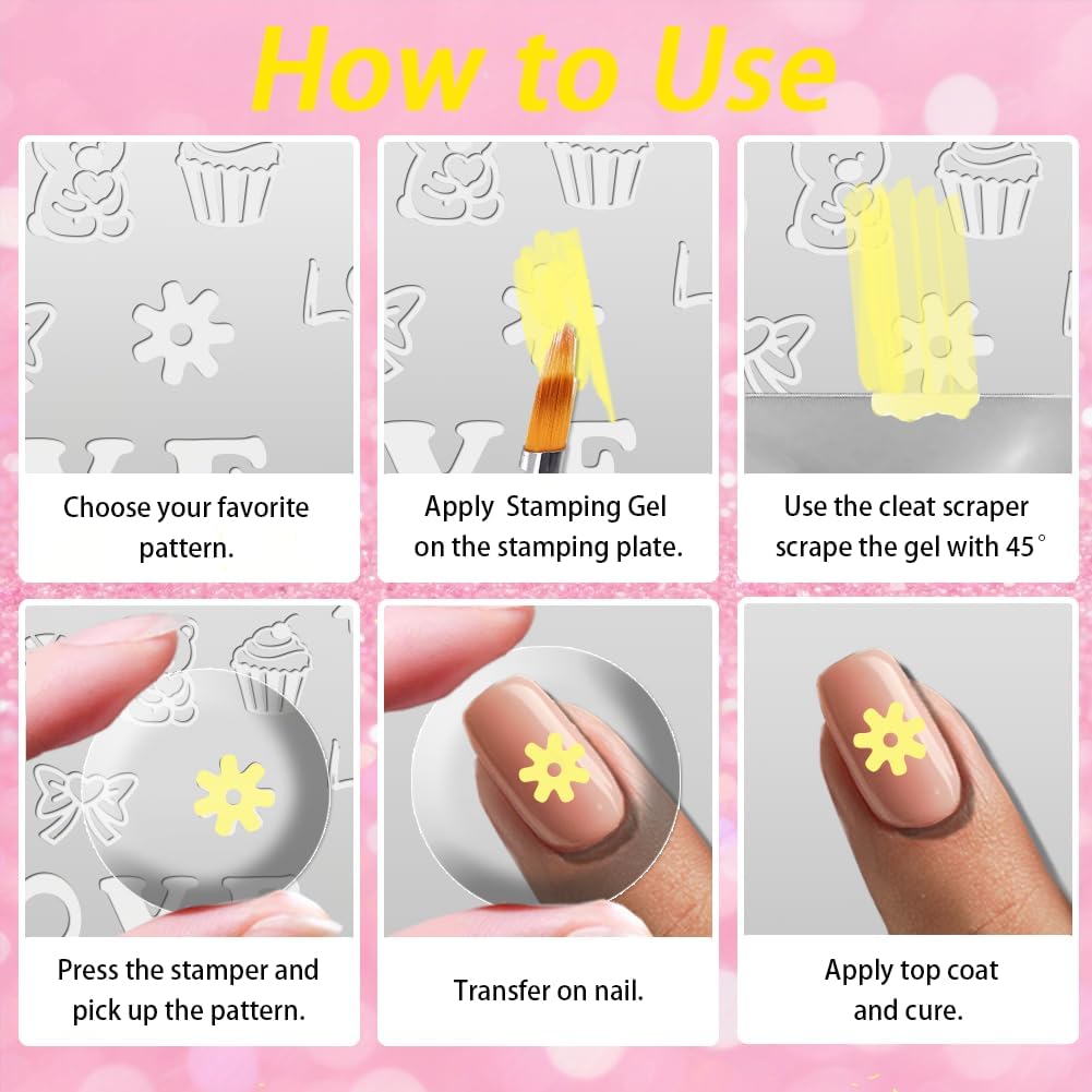 benikmake 3pcs Valentine's Day Nail Plate Stamping Heart Cherry Flower Nail Printing Stainless Stencil for Holiday Decor Manicure Salon 6x12cm 2.36x4.7inch