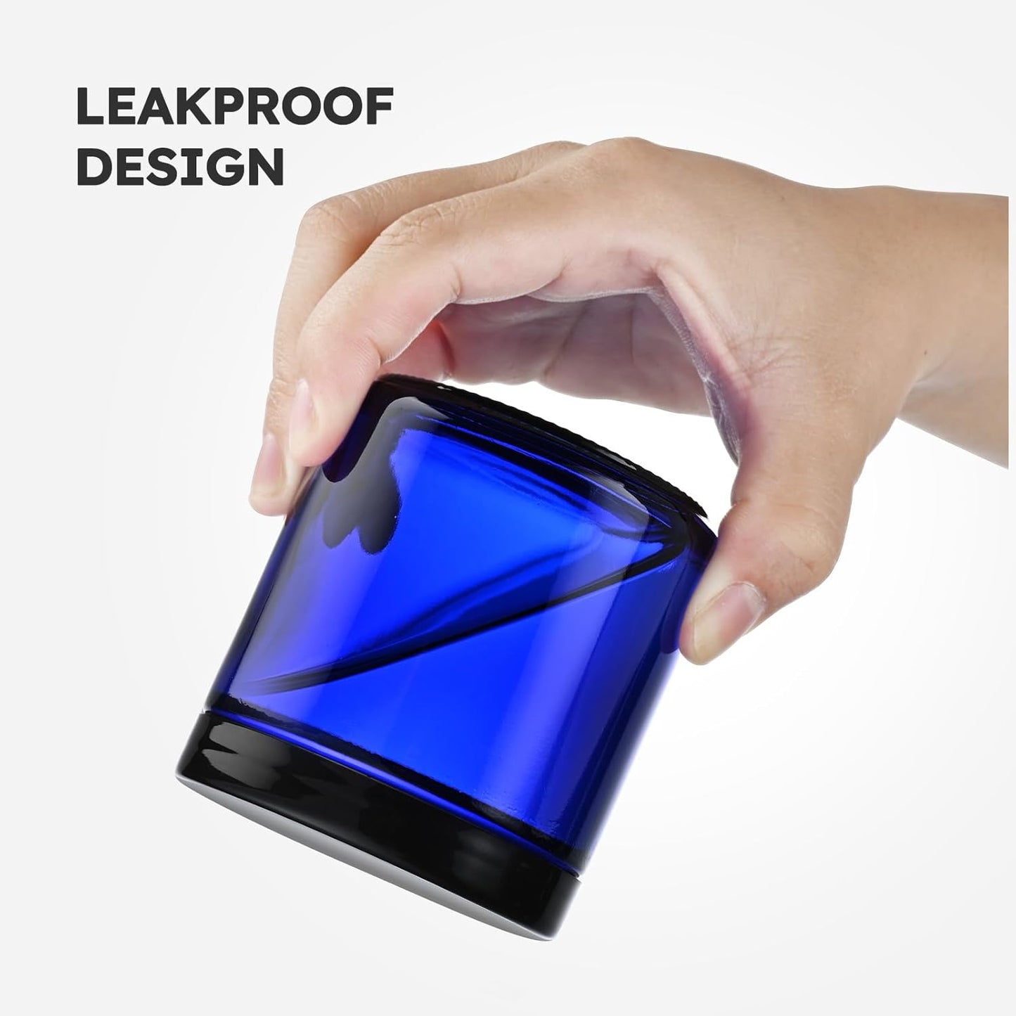 Tecohouse 4 oz Glass Jars with Lids, 48 Pack Blue Cream Canning Mason Jars with Lids, White Labels & Inner Liners, Empty Airtight Round Clear Slime Containers for Spice, Lotion, Ointments