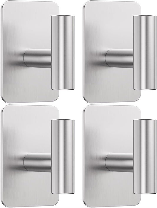 Heavy Duty Adhesive Hooks - 26lb Max, Sticky Wall Hooks Waterproof Stainless Steel for Hanging Towel, Coat, Robe, Towel Hooks Stick on Bathroom, Kitchen, Shower, Door (Silver, 4 Pack)