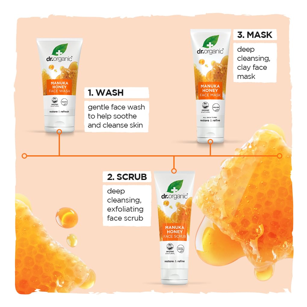 Dr. Organic Manuka Honey Face Wash | Gentle, Soothing, Cleansing, For Dry and Sensitive Skin, Certified Organic, Paraben & SLS-Free, Natural, 150 mL / 5 fl oz
