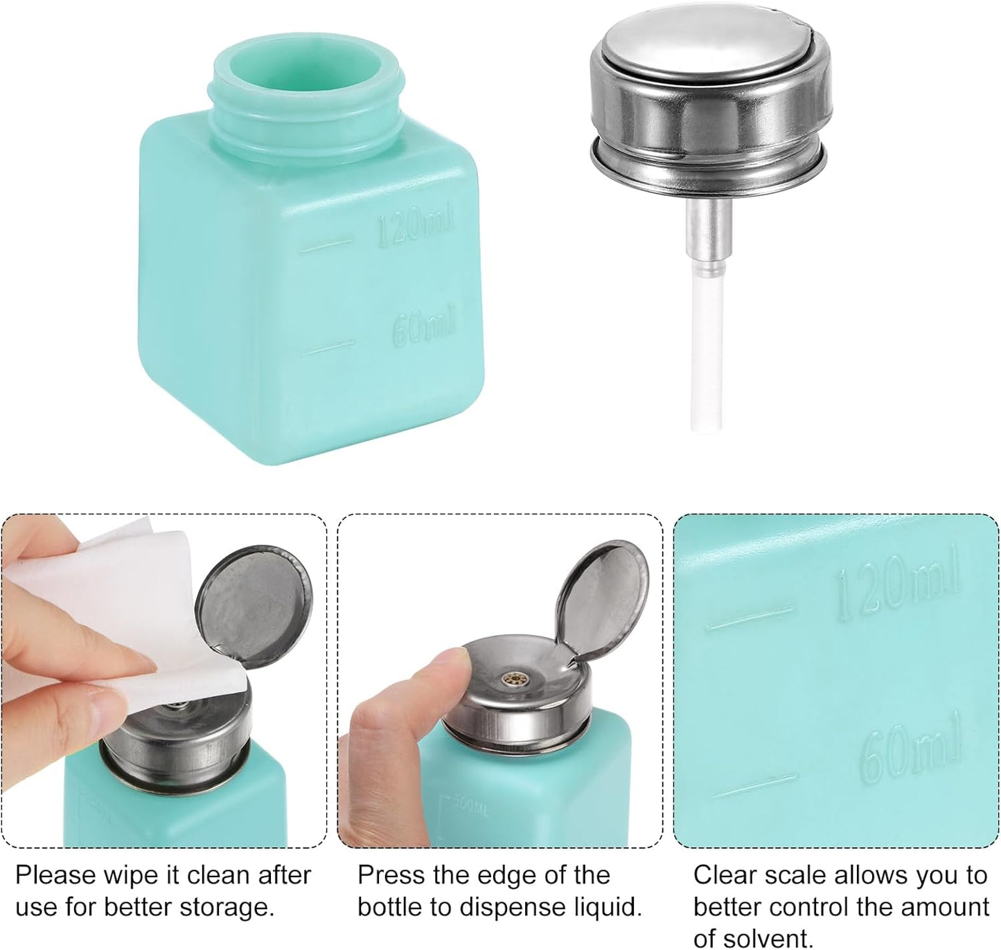 HARFINGTON 4PCS 120ML(4oz) Push Down Alcohol Dispenser Pump Liquid Press Empty Bottles Refillable Container for Cleanser Nail Polish Remover, Green