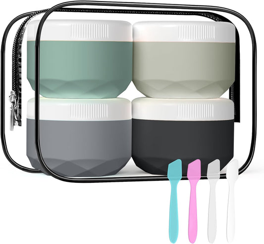 Travel Containers for Toiletries, 4-Pack TSA Approved Silicone Jars (1.7oz) - BPA Free Leakproof Cosmetic Containers for Creams, Lotion, Skincare & Makeup with Bonus Waterproof Bag