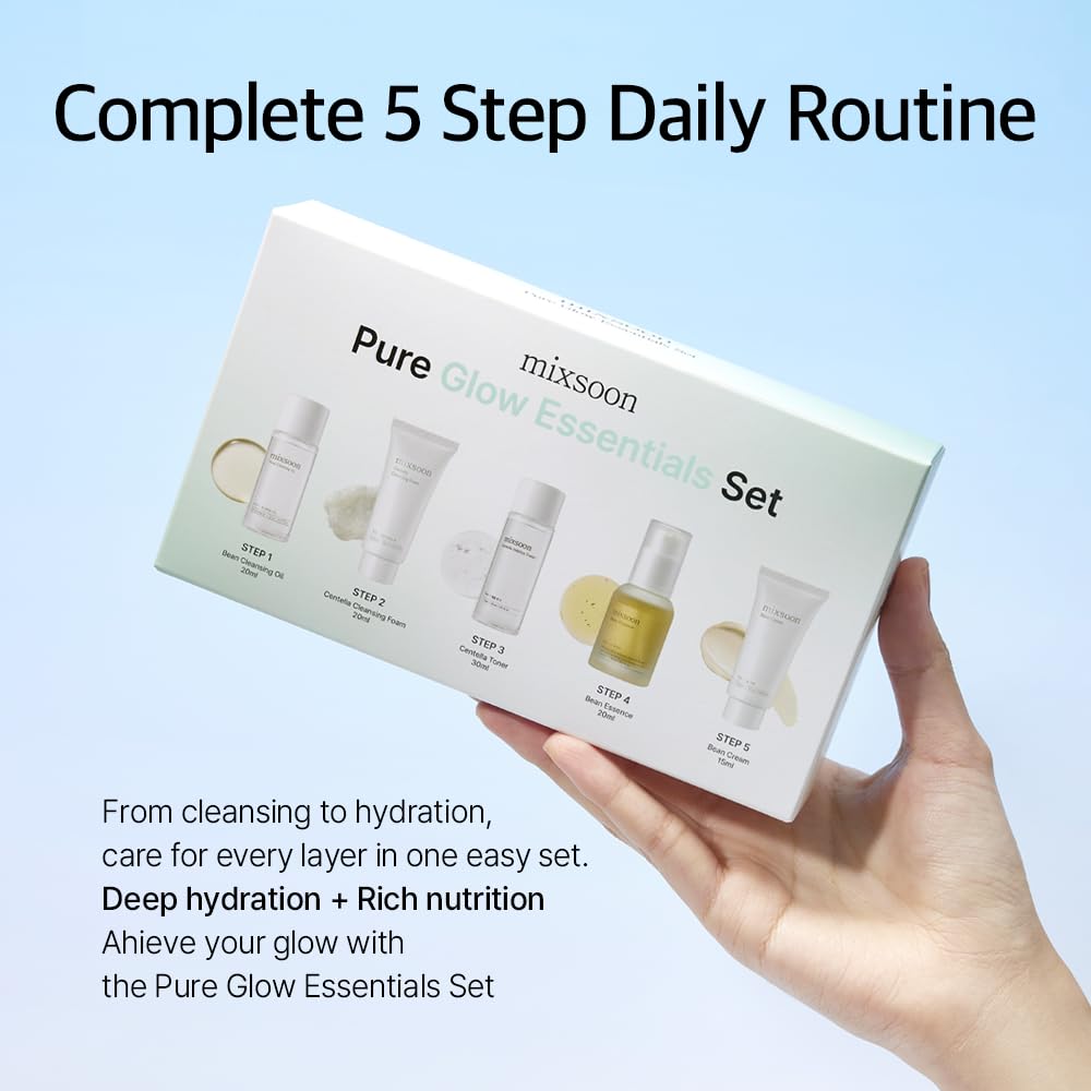 mixsoon Pure Glow Essentials Set, 5-Step Skincare Kit, Gentle & Hydrating, For All Skin Types, 5 Items Korean Glass Skin Care 29.57 Fl. Oz.