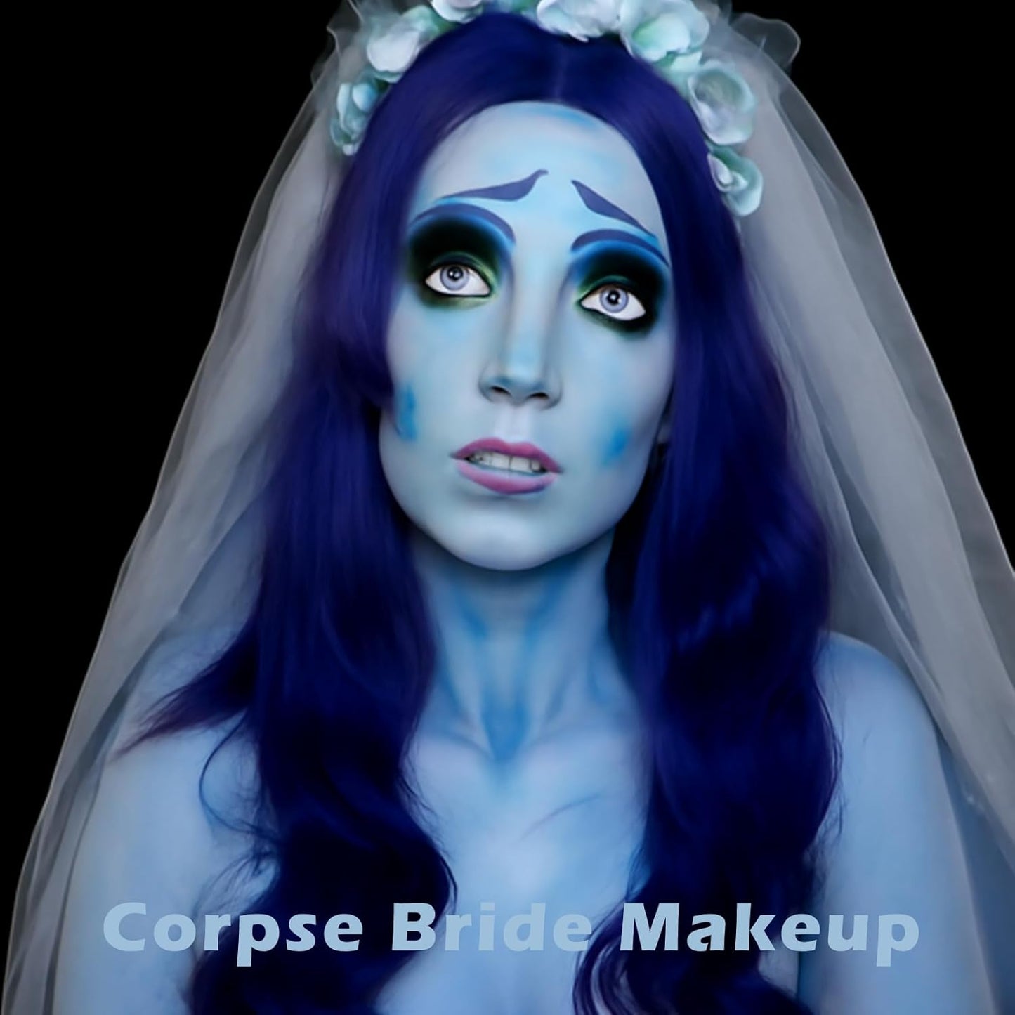 Sally Makeup Kit,Corpse Bride Halloween Makeup Kit,Water Based Light Blue Face Body Paint+Black Eyeliner+Red Lipstick+Sponge,Baby Blue Face Painting Kit for Sally Costume Cosplay