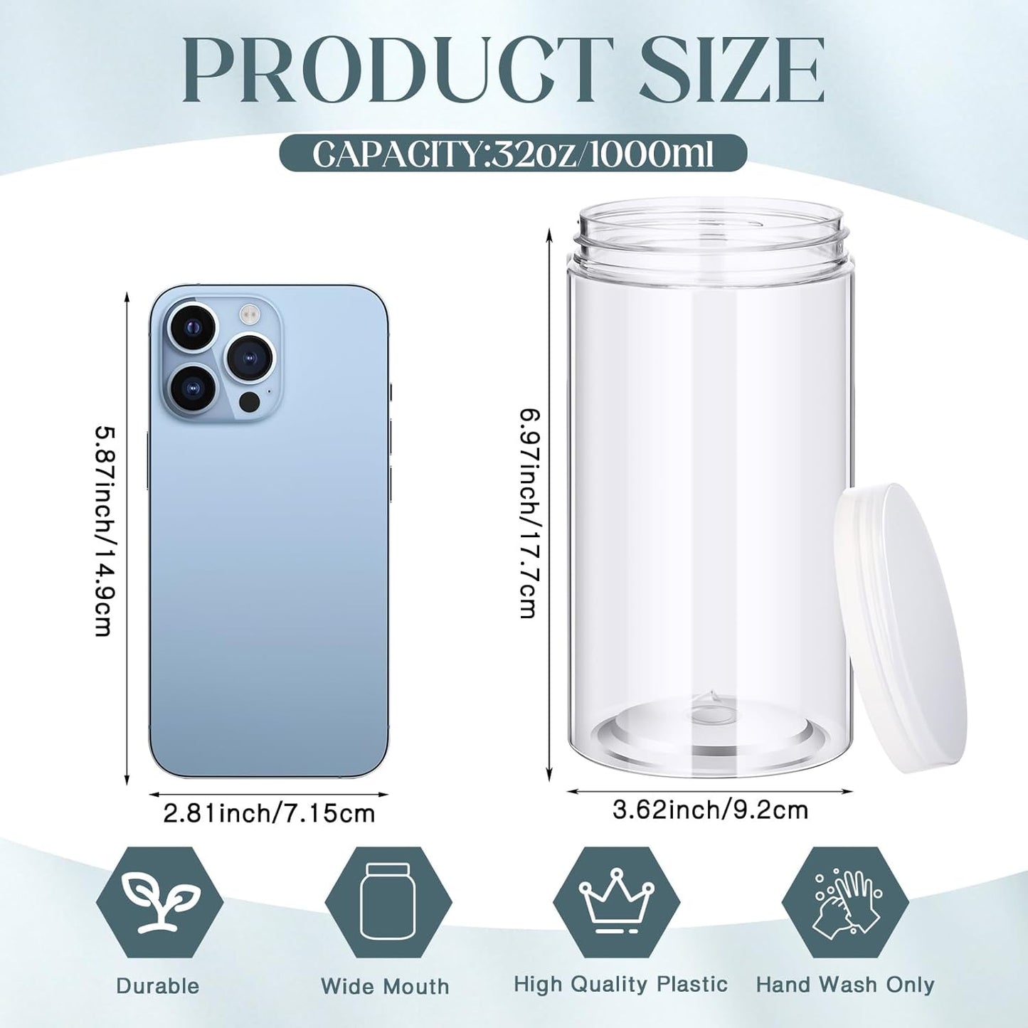 Patelai 4 Pieces Round Wide-mouth Leak Proof Plastic Container Jars with Lids for Travel Storage Makeup Beauty Products Face Creams Oils Salves Ointments DIY Making(32 Ounce,Clear)