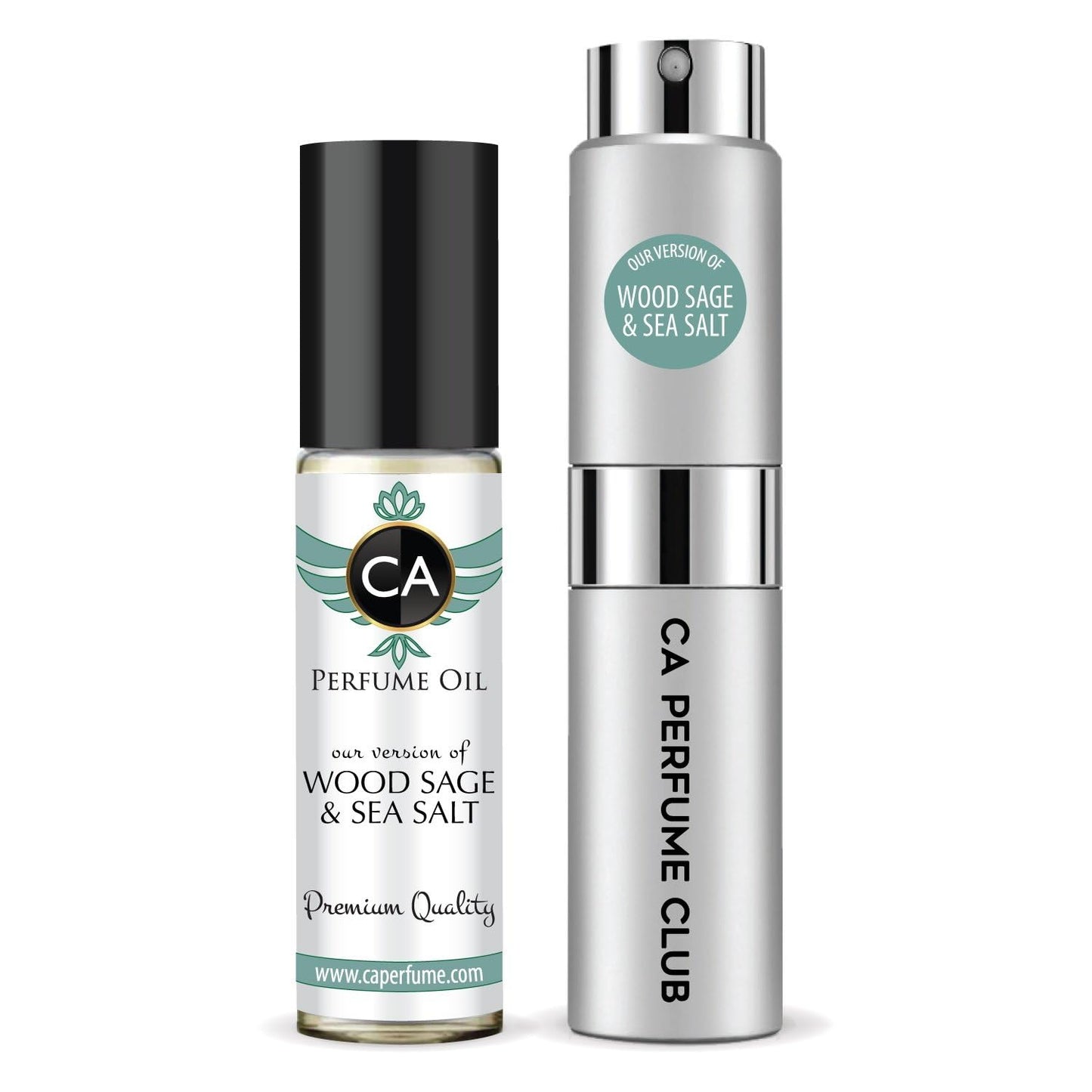 CA Perfume Duo Impression of Wood Sage & Sea Salt For Women And Men Perfume Layering Set Long Lasting Travel Size EDP + Body Oil Roll-On Bottle 0.27 Fl Oz+0.33 Fl Oz