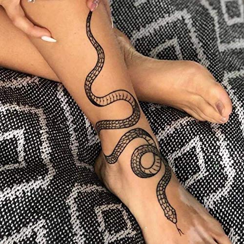 Fashion Realistic Big Size Black Snake Temporary Tattoo Stickers for Women Men Waterproof Fake Tattoo Waist Body Forearm Arm (Pack of 3)