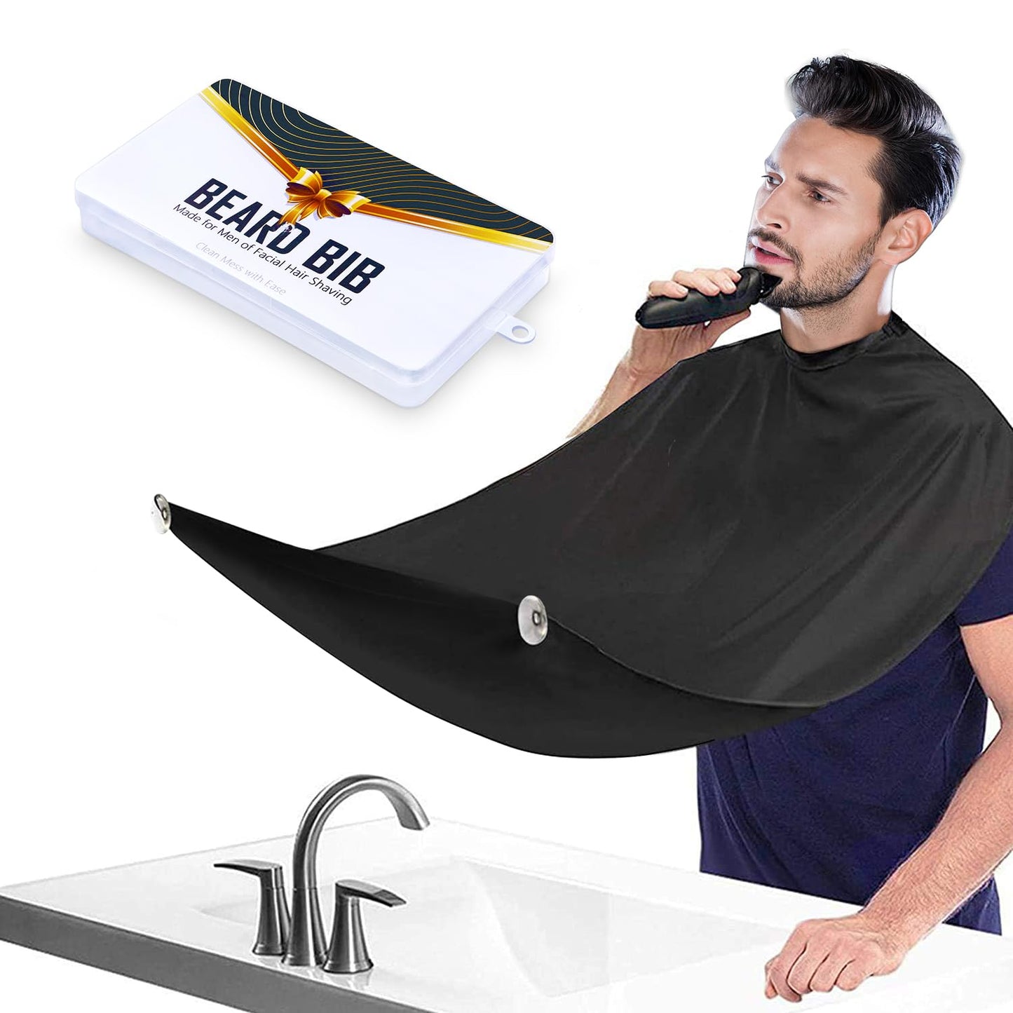Beard Bib Beard Apron, Beard Catcher for Men Shaving and Trimming, Non-Stick Beard Cape Grooming Cloth, with 3 Suction Cups, Best Gifts for Father's Day