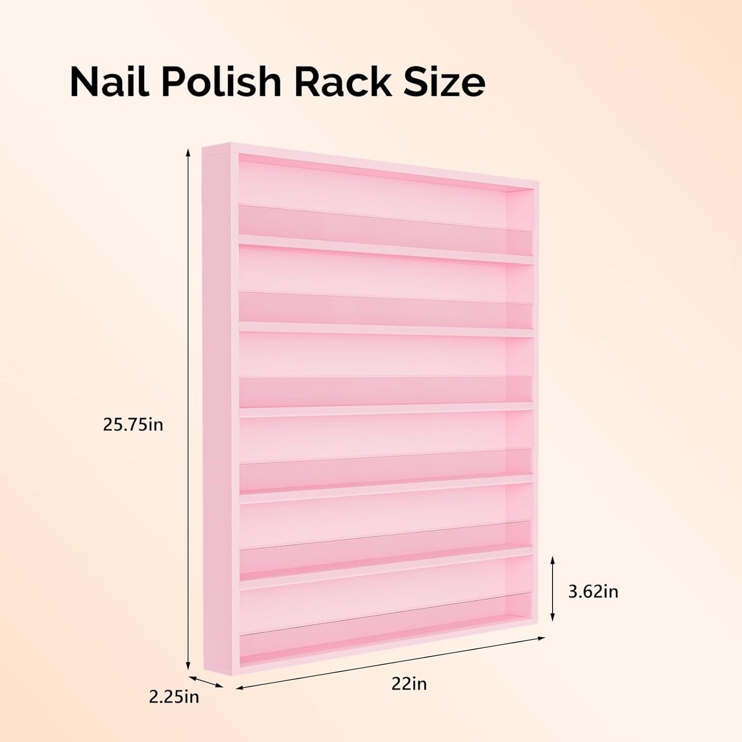 OmySalon 6 Layers Nail Polish Rack, Wall Mount Nail Polish Organizer w/Acrylic Baffle, Salon Display Rack for Home Spa & Nail Studio, Pink, 6-Tier Fully Assembled