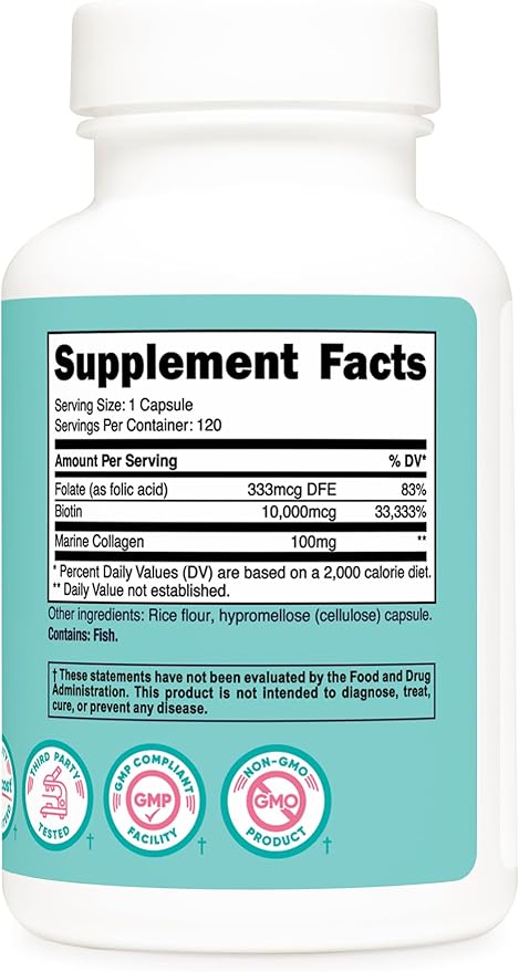 Nutricost Biotin for Women 10,000mcg 120 Capsules - with Folate & Collagen, Gluten Free & Non-GMO