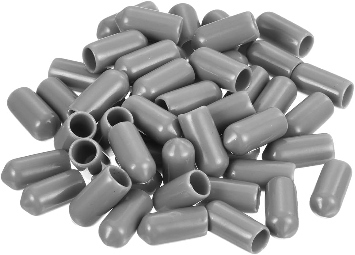 uxcell 50pcs Rubber End Caps Protective Caps 6.5mm ID Vinyl PVC Round Tube Bolt Cap Cover Screw Thread Protectors Light Grey