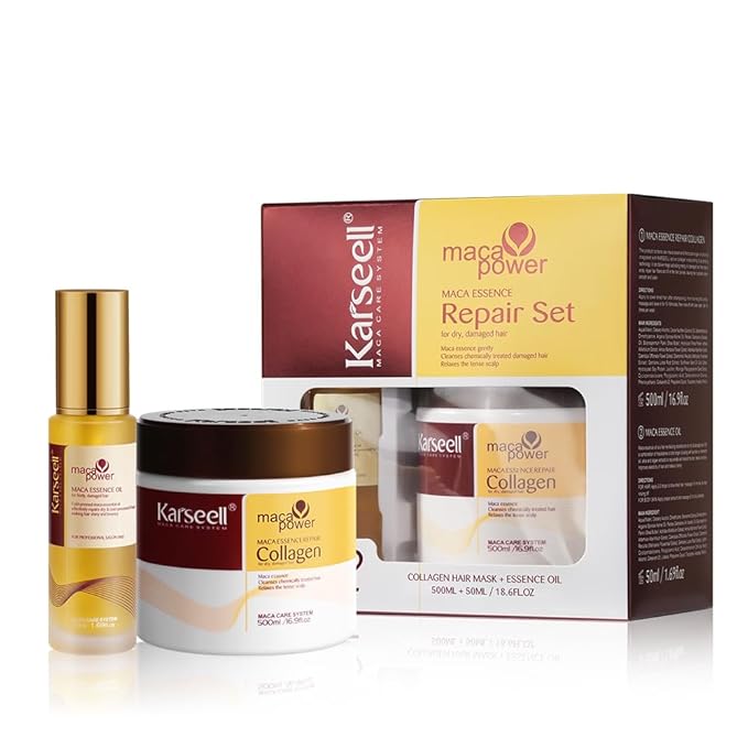 Karseell Collagen Hair Treatment Deep Repair Conditioning, Hair Mask Argan Oil Set for Dry Damaged Hair All Hair Types 16.9floz + 1.69floz