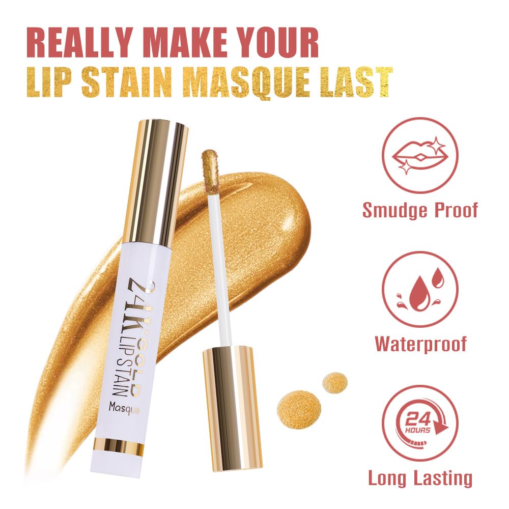 2025 New 24K Gold Liquid Lip Gloss Peel Off Lip Stain Tattoo with Tweezer, Brownish Red Lips Stain Peel Off Masque, Long Lasting Waterproof Lip Tint Stain,Transfer-proof for All Skin Types 02#
