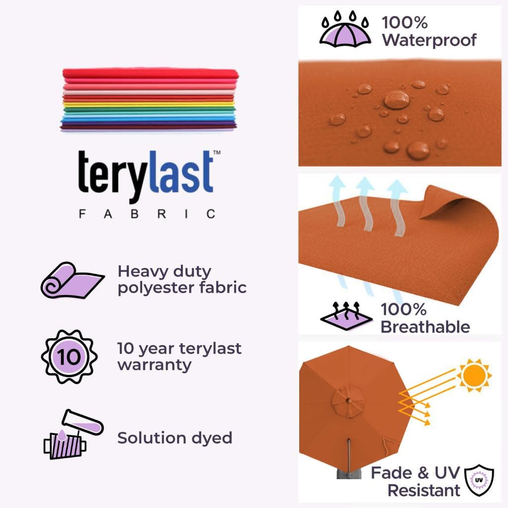 Midtown Umbrellas 10 Ft Outdoor Cantilever Patio Umbrella w/Terylast Dark Orange Fabric - Rotate 360° Offset Patio Umbrella, Deck Patio Umbrella, Backyard Umbrella & Garden Umbrella - Silver Frame