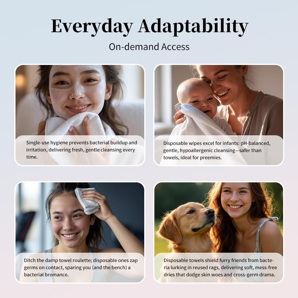 Disposable Face Towels, 10"×12" Face Towel, Towelettes XL, Ultra Soft & Thick Makeup Remover Dry Wipes for Sensitive Skin, Chemical Free 50 Count (1 Pack)