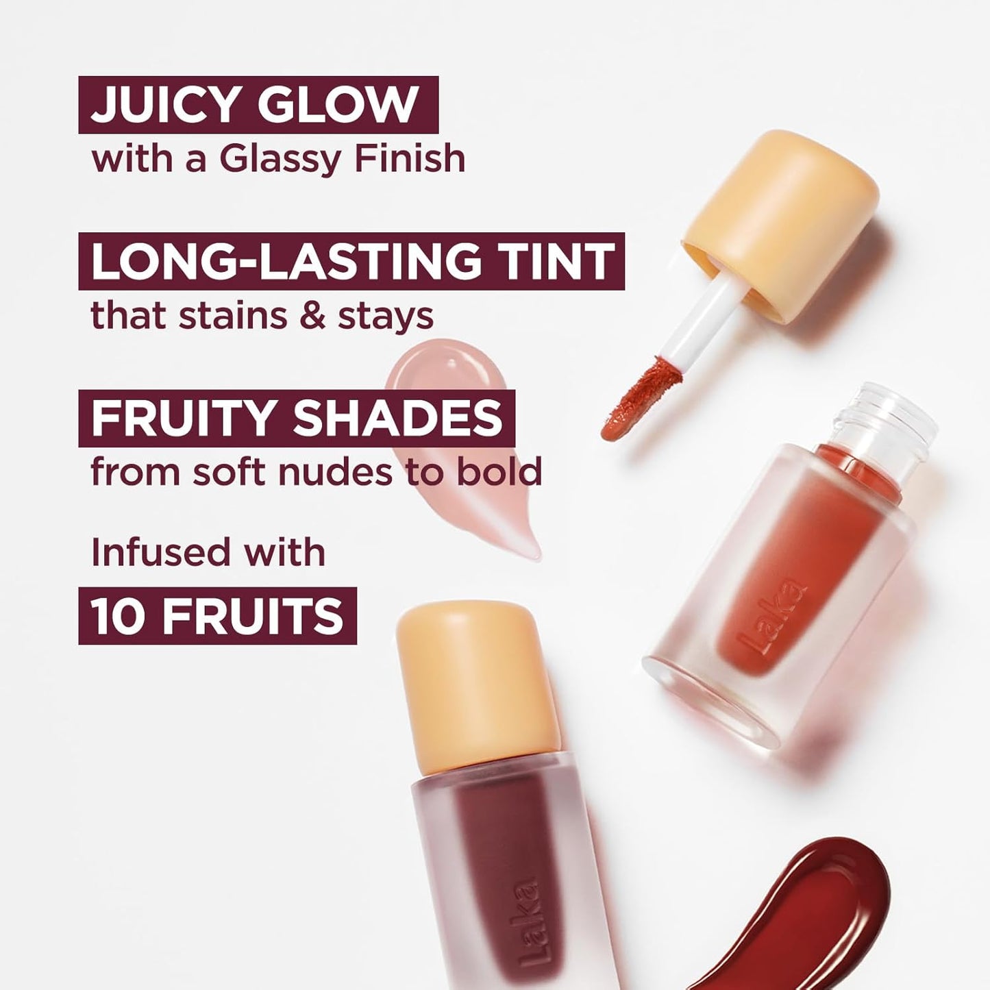 Laka Fruity Glam Lip Tint Mini, Glowing Lip Stain with Wide Color Spectrum, Hydrating & Lightweight Texture, Long-Lasting Bold Stain, Non-Sticky, Vegan, K-Beauty (#137 Breeze)