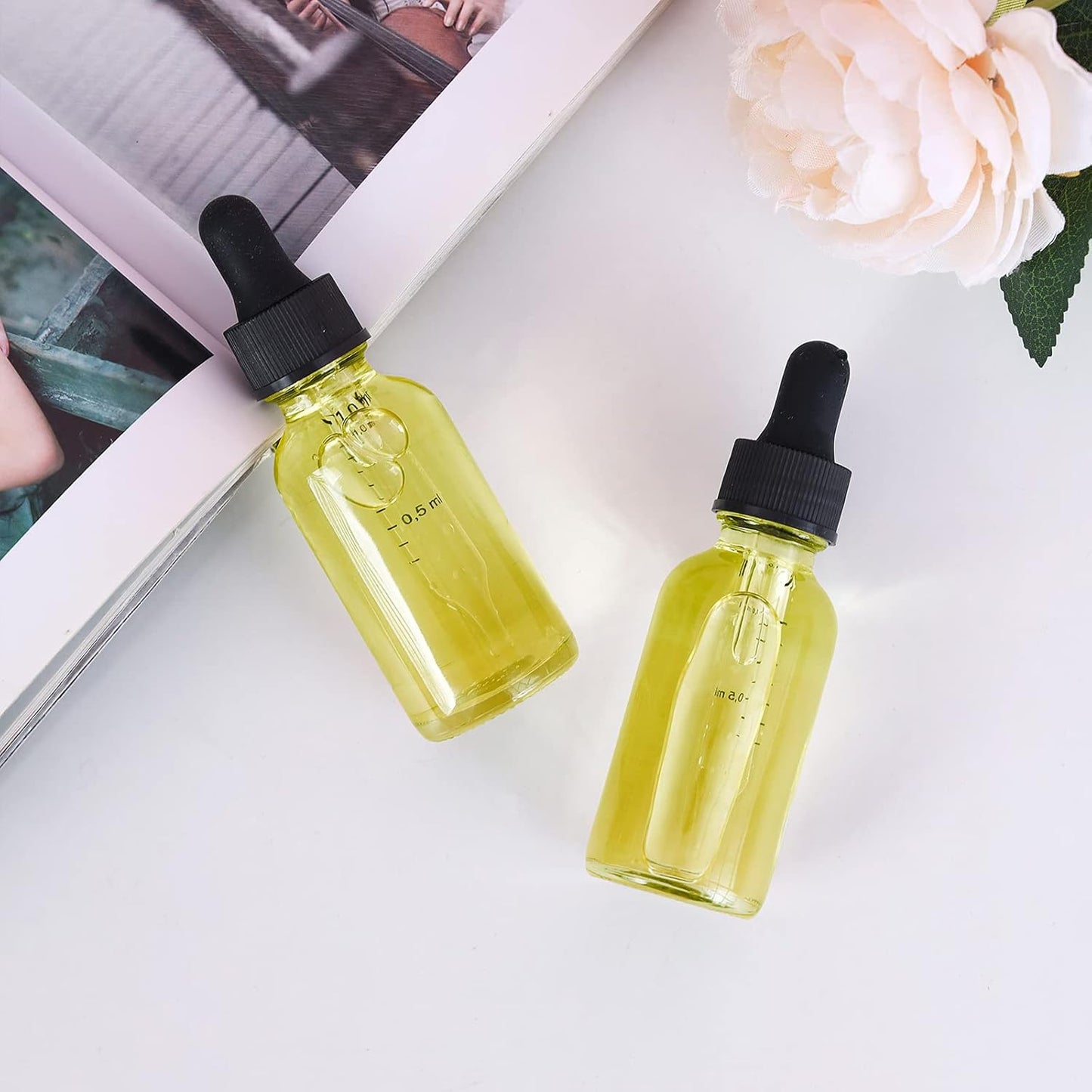 1 oz Dropper Bottle 24 Pack Clear Glass Boston Bottles 30ml with Eye Droppers Black Caps for Essential Oils, Perfume, Leak Proof Travel Bottles for Liquids