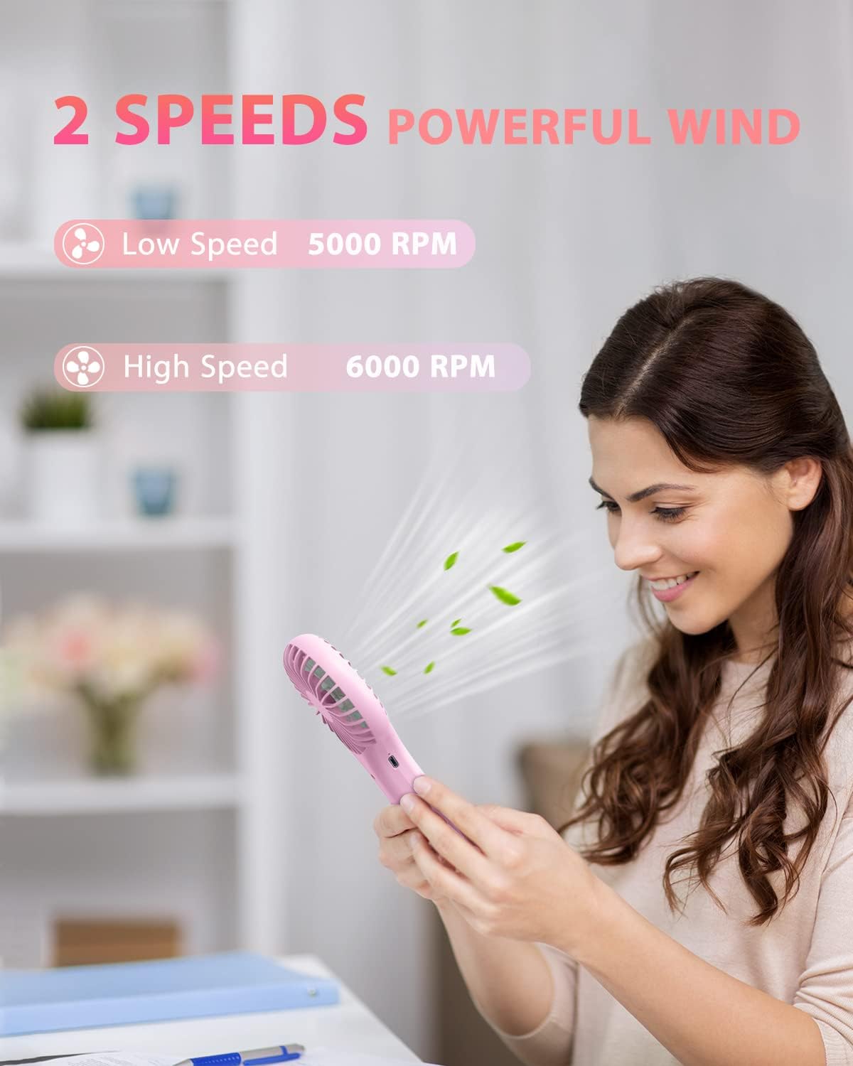 TriPole Mini Handheld Fan 5000mAh Battery Operated Small Fan 2 Speeds Powerful Personal Portable Fans USB Rechargeable Electric Fans for Eyelash Makeup Girls Women Summer Wedding Outdoor Travel, Pink