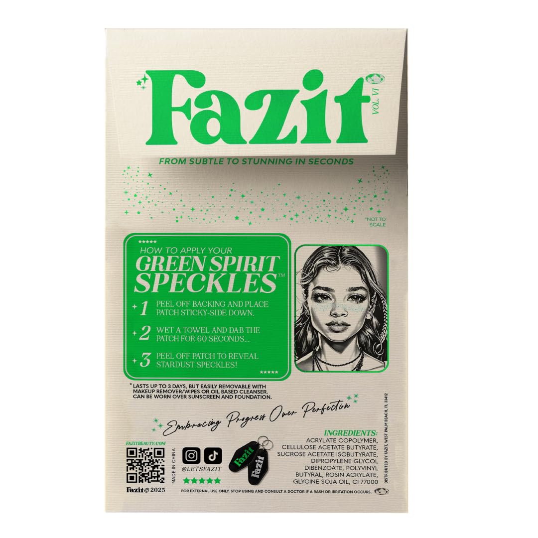 Fazit Makeup Patches - Face Makeup Patches - Beauty Face Makeup - Green Speckles - Waterproof Green Speckles - Temporary Face Green Speckles for Women - 6 Count