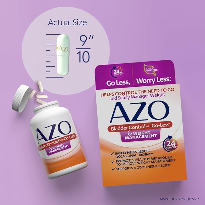 AZO Bladder Control with Go-Less® & Weight Management Dietary Supplement | Helps Reduce Occasional Urgency* | Promotes Healthy Metabolism* | Supports a Good Night’s Sleep* | 48 Capsules (Pack of 2)