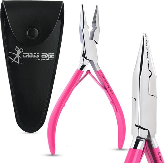 Cross Edge Multifunctional Hair Extension Pliers for Micro Ring Hair Extensions Opener and Remover - Pink Handles