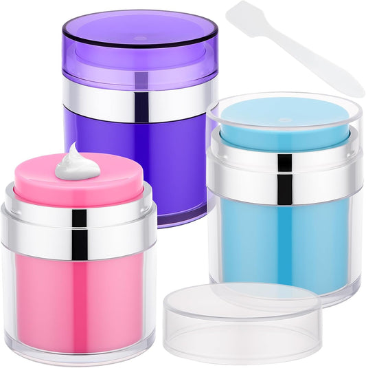 Segbeauty 1.7oz Empty Airless Jar Lotion Dispenser Travel Toiletry Bottles, 3pcs Refillable Mini Travel Liquid Containers, 50ml Reusable Pump Bottle Jar, Small Vacuum Skincare Cosmetic Containers