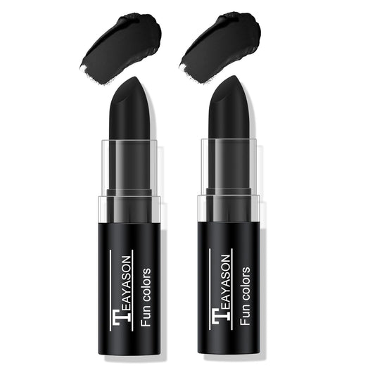 2Pcs Black Face Body Paint Stick Eye Black,Balck Matte Lipstick Makeup Paint Eyeblack for Baseball/Football/Halloween/Costume Accessories Vampire Makeup Cream Face Body Paint Easy to Blend