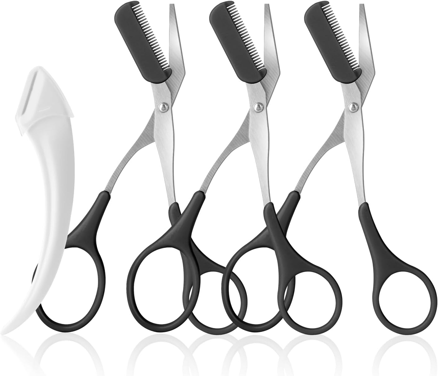 3pcs-Eyebrow Scissors with Eyebrow Razor,Professional Eyebrow Trimmer Scissors with Comb,Non Slip Finger Grips Eyebrow Trimmer,Hair Removal Beauty Accessories for Men Women (Black)