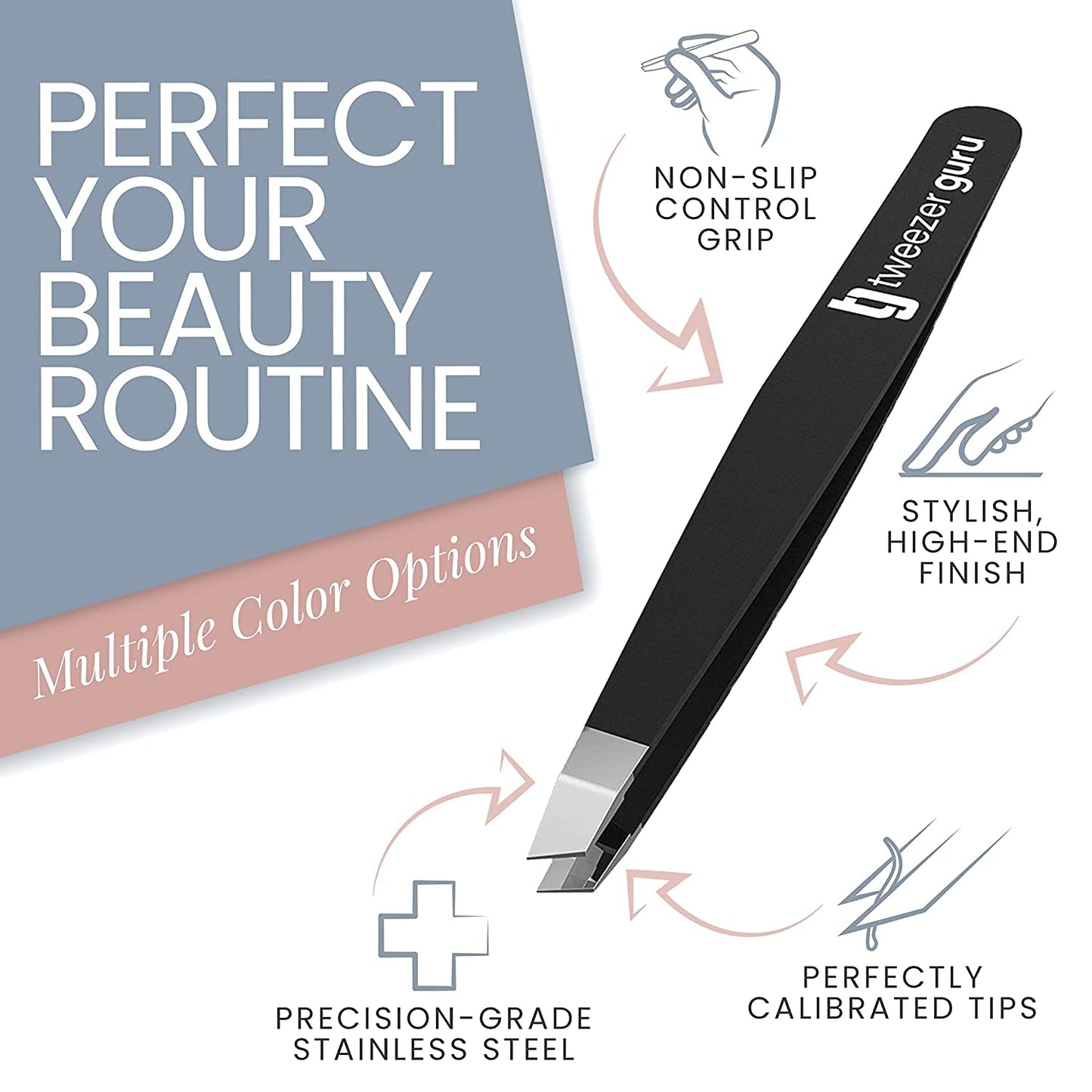 Tweezer Guru Tweezers for Women Facial Hair & Men – Precision Slant-Pointed Eyebrow Tweezer for Ingrown Hair, Blackhead & Splinter Removal (Purple)