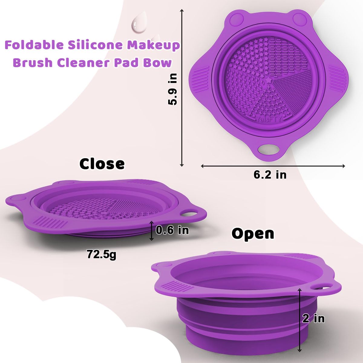 2PC Foldable Silicone Makeup Brush Cleaner Pad Bowls, YalsFTY Portable Mat Scrubber Cleaning Tool for Makeup Brushes (Purple and Rose)