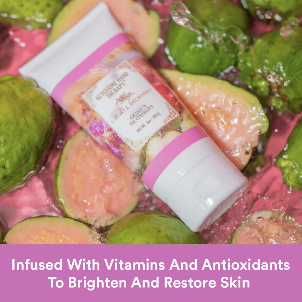 Camille Beckman Glycerine Hand Therapy Cream, Guava Blossom, Ultra Moisturizing Hand Cream for Dry, Cracked Hands, Non-Greasy, Paraben-Free, Made in USA, 6 Ounce