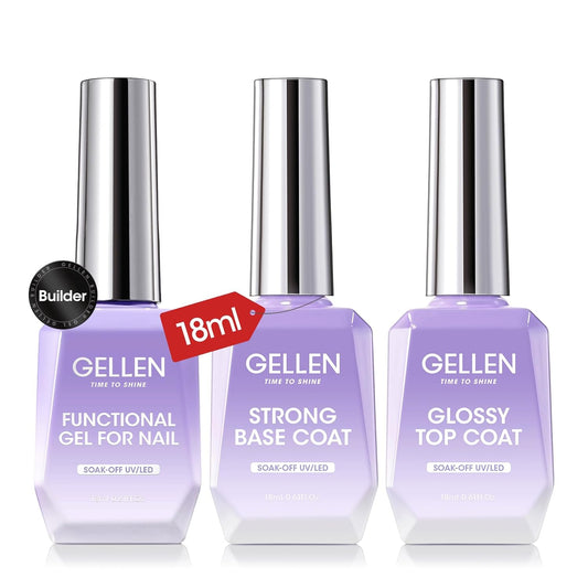 GELLEN Builder Nail Gel with Gel Top Coat Base Coat, 3 Pcs 18ml Top Coat Nail Polish Set, Soak Off Hard Builder in A Bottle for Nail Extension Strengthen Manicure Salon at Home