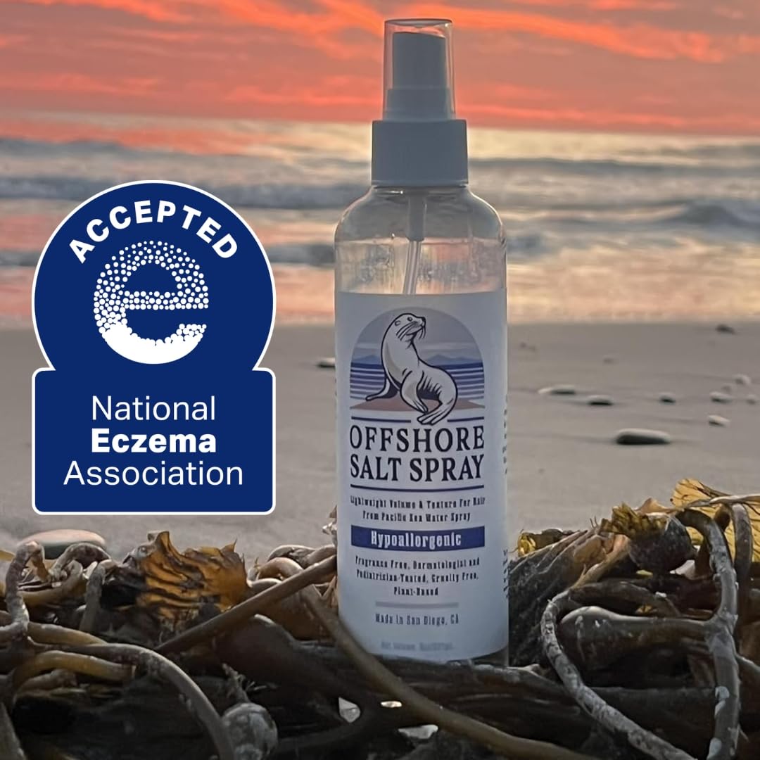 Offshore Salt Spray: Sea Salt Hair Mist for Sensitive Scalp, Lightweight Algae-Based Styling Spray, Hypoallergenic and Dermatologist-Tested, 8oz NATIONAL ECZEMA ASSOCIATION SEAL OF ACCEPTANCE