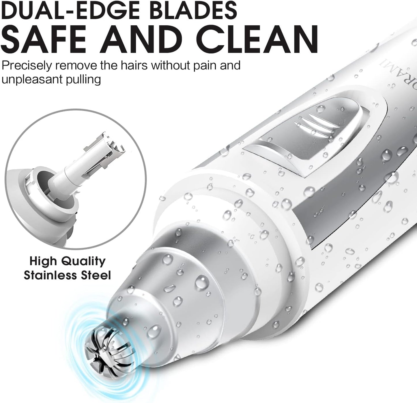 Ear and Nose Hair Trimmer Clipper - 2025 Professional Painless Eyebrow & Facial Hair Trimmer for Men Women, Battery-Operated Trimmer with IPX7 Waterproof, Dual Edge Blades for Easy Cleansing White