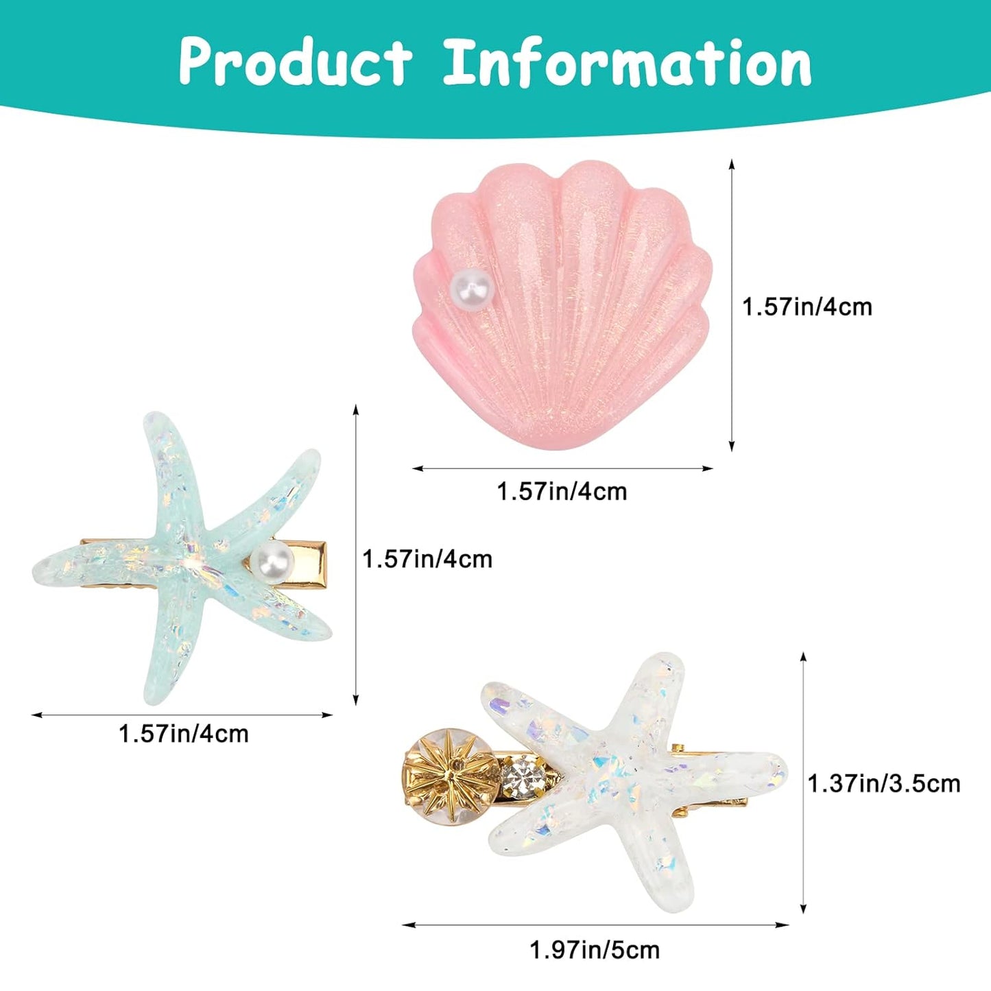 12 Pieces Catcan Starfish and Seashell Hair Clips Set - Artificial Hair Accessories for Women's Headwear Styling