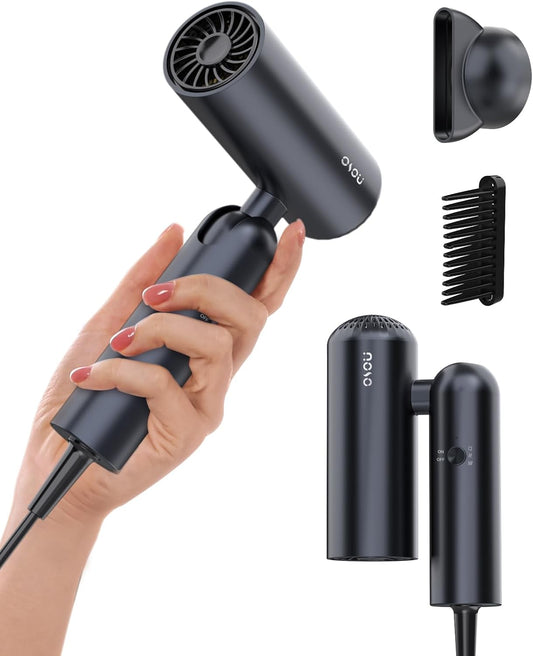 Foldable Hair Dryer for Travel - Global Voltage with Auto-Sensing, 1B Plasma Particles, 200times/s Temp Control, Portable Blow Dryer with Single-Sided Comb, Gray