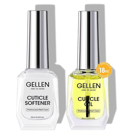 Gellen Cuticle Oil & Softener for Nails, 2 Pcs 18ml Cuticle Remover & Strengthener, Nail Cuticle Protector, 2 in 1 Nail Care Kit for Cuticle Removing & Repairng Manicure Essentials for Gel Nail Polish