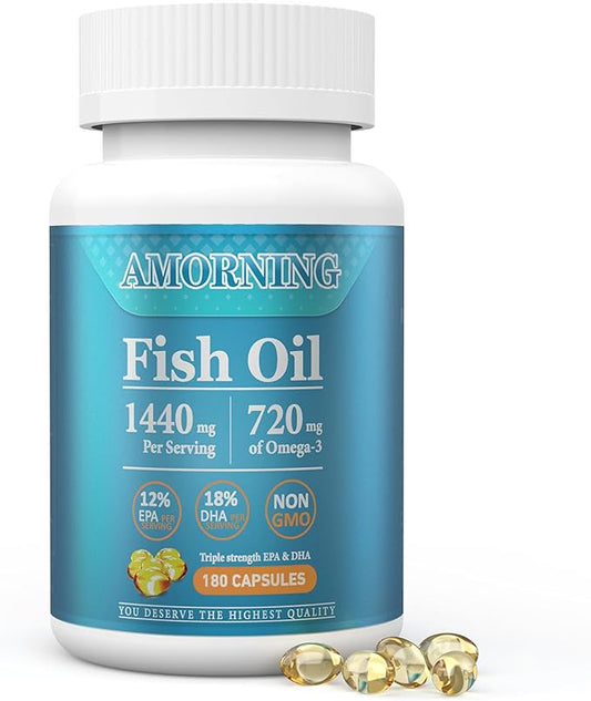 Fish-Oil Omega3-Fatty Acids-Supplement Small-Softgels - 180Count 1440mg for Healthy Heart Brain Eyes Support High EPA DHA Easy to Swallow