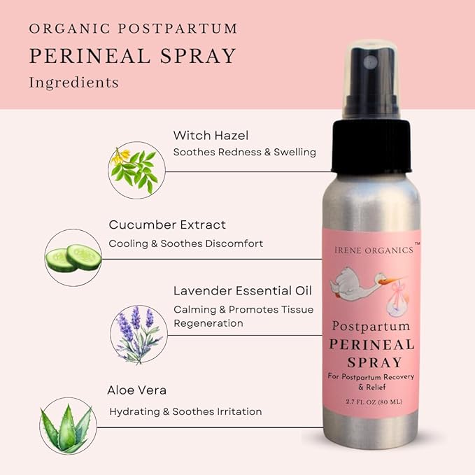 Organic Perineal Massage Oil Spray by Irene Organics for Pregnancy and Postpartum - Prevention for Perineum Tearing, All Natural, Third Trimester Pregnancy Must Haves for Childbirth (Perineal Bundle)
