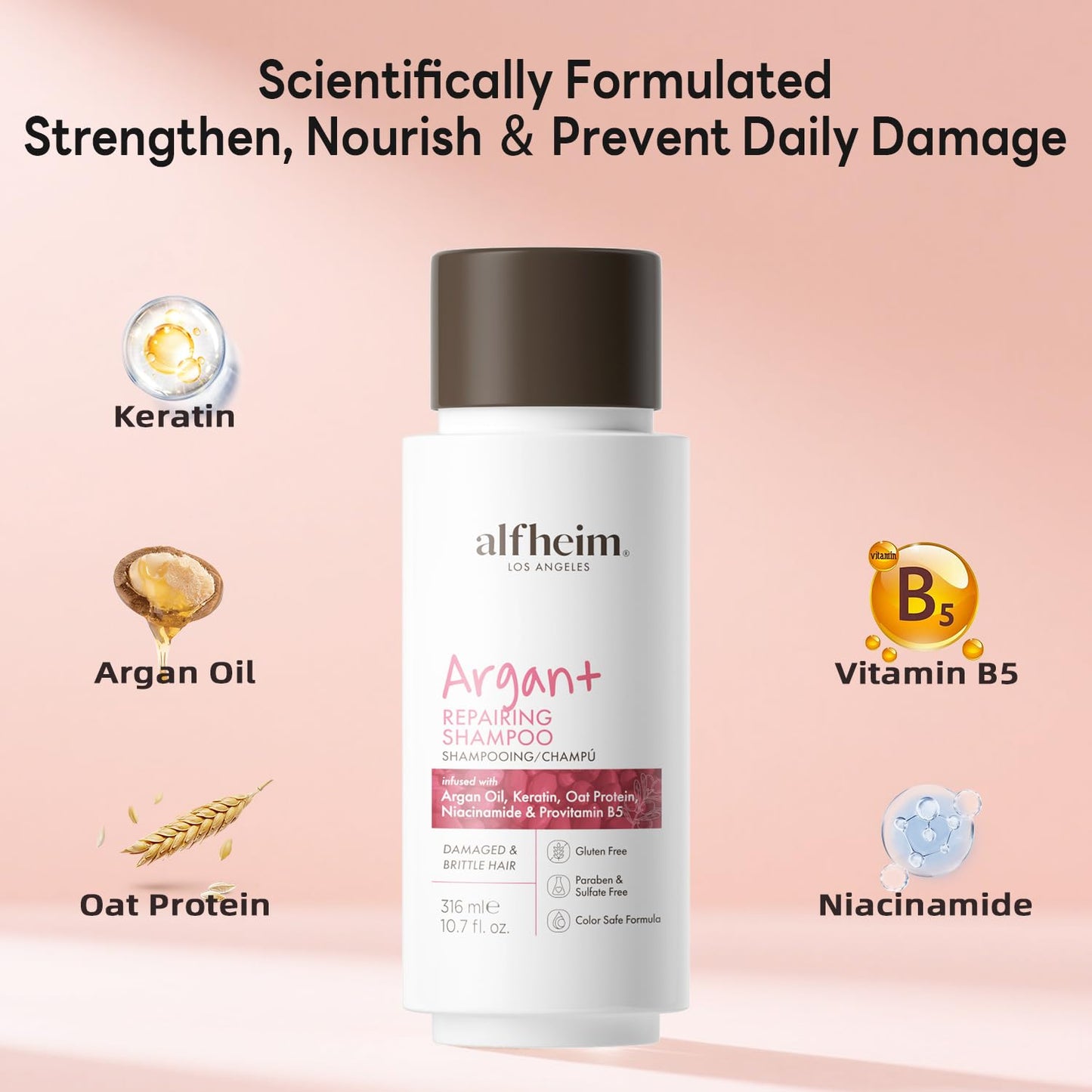 ALFHEIM Argan+ Repairing Shampoo for Dry, Damaged & Frizzy Hair with Argan Oil, Keratin, Panthenol & Vitamin E – Deep Moisture, Shine Boost, Frizz Control, Color Safe, Sulfate Free Travel Size