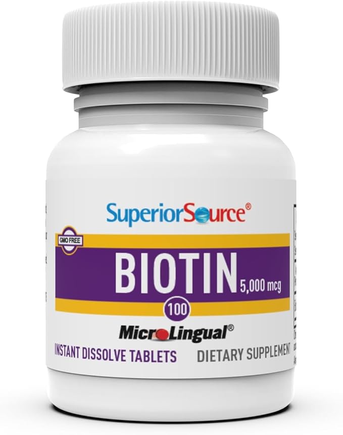 Superior Source Biotin 5000 mcg - Daily Supplement Supports Hair Health & Growth - Natural Biotin Supplement Aids Healthy Nails & Skin - 100 Sublingual Dissolving Tablets