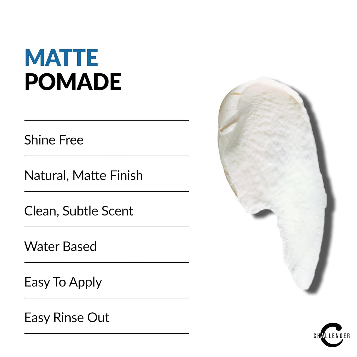 Challenger Men’s Matte Cream Pomade | Natural Shine Free Finish Product | Clean & Subtle Scent | Medium Firm Hold & Travel Friendly | 3oz