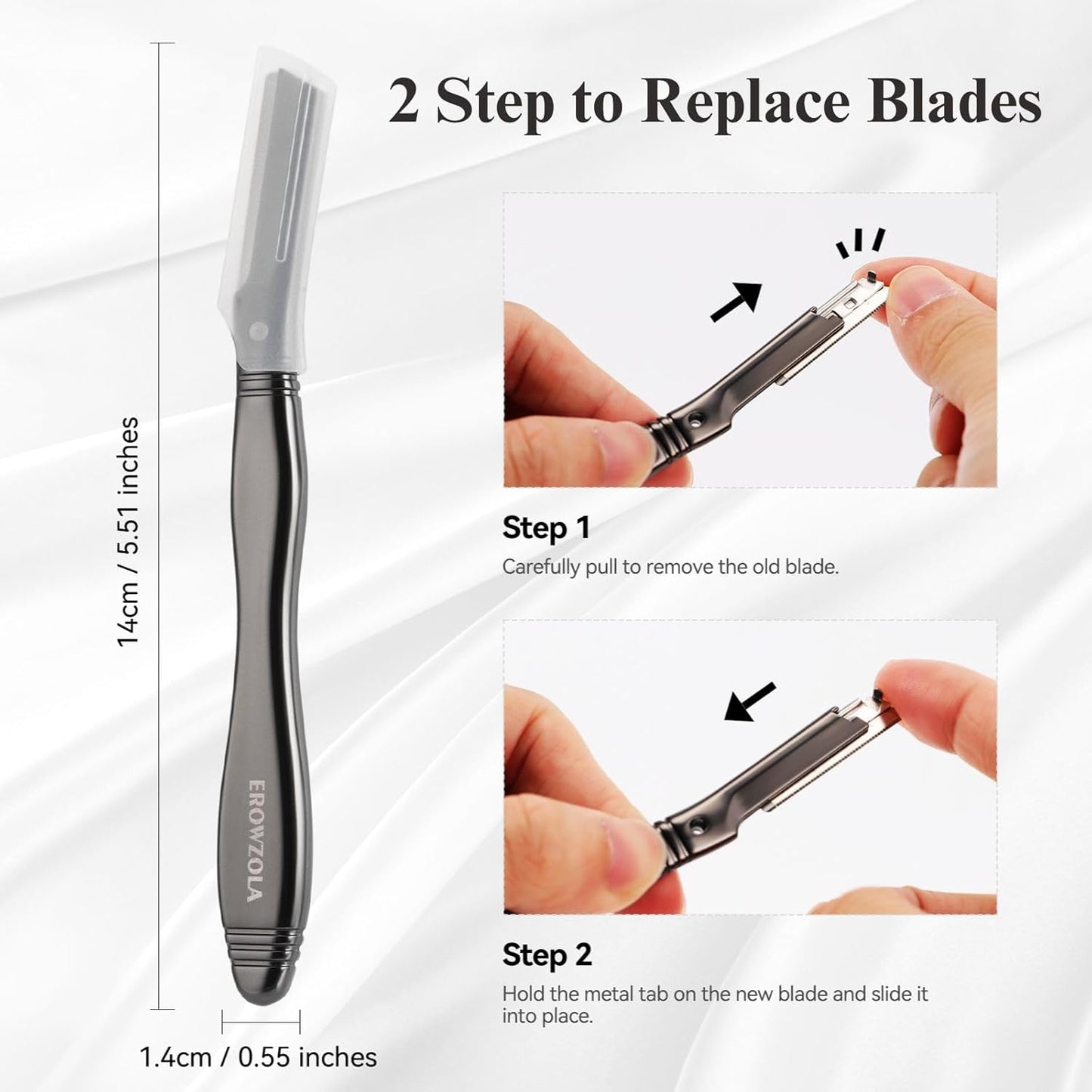 Eyebrow Razor for Women and Men, Face Razors for Women, Dermaplane Razor with Protective Silicone Cover, Reusable Metal Handle with 6 Refill Blades, Skin Care Tool - Matte Black