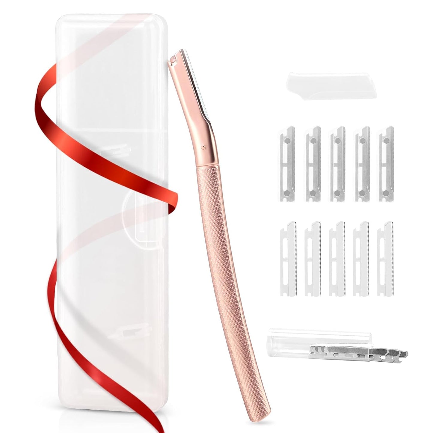 Eyebrow Razor for Women,Face Razors for Women Dermaplaning,Professional Dermaplane Tool with Protective Cap for Peach Fuzz (Rose Gold-10 Blades)