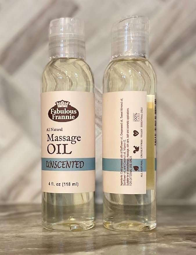 Fabulous Frannie Massage Oil Unscented Natural A Base Oil for Essential Oil or Massage use. Made with Safflower, Grapeseed, Sweet Almond 4oz (Pack of 1)